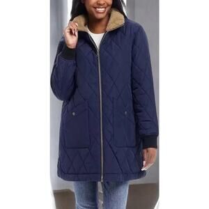 Weatherproof Vintage Sherpa Lined Quilted Long Coat Jacket Blue Size L